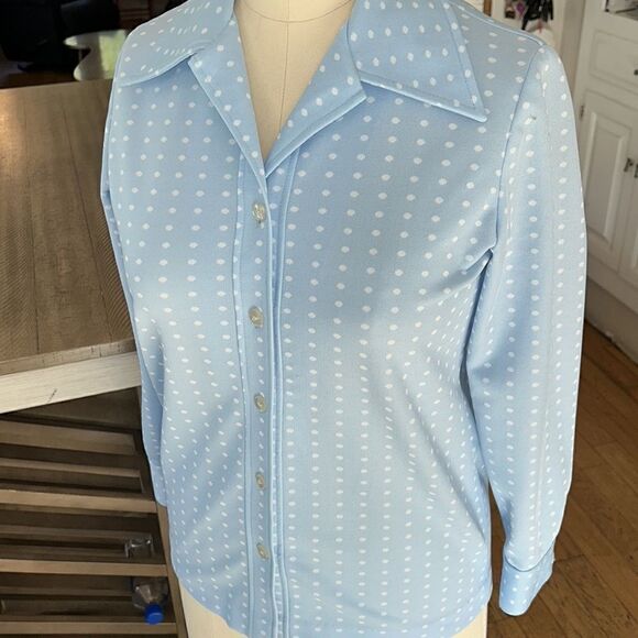 Groovy 70s 200% Poly Tunic Length Shirt Iridescent Buttons. Brady Bunch Vibe - Picture 5 of 16